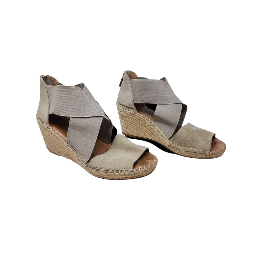 Gentle Souls Wedge Sandals 9 Womens Taupe Colleen Espadrille Elastic Suede Boho